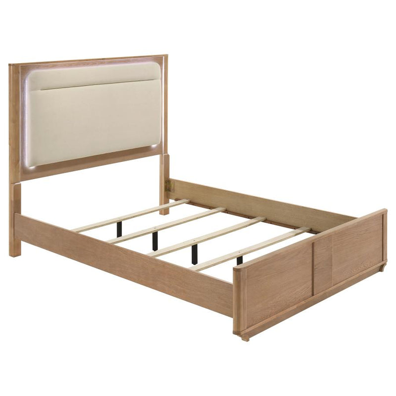 Leanne LED Panel Bed Off White and Light Oak
