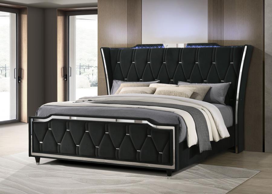 Lorient Eastern King LED Upholstered Bed Black | Eastern King | Black | 223161KE