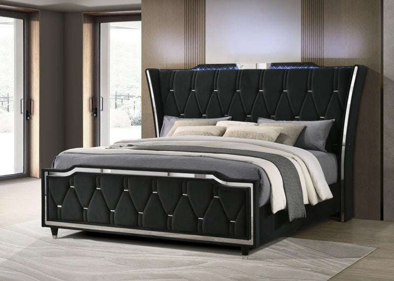 Lorient LED Upholstered Bed Black