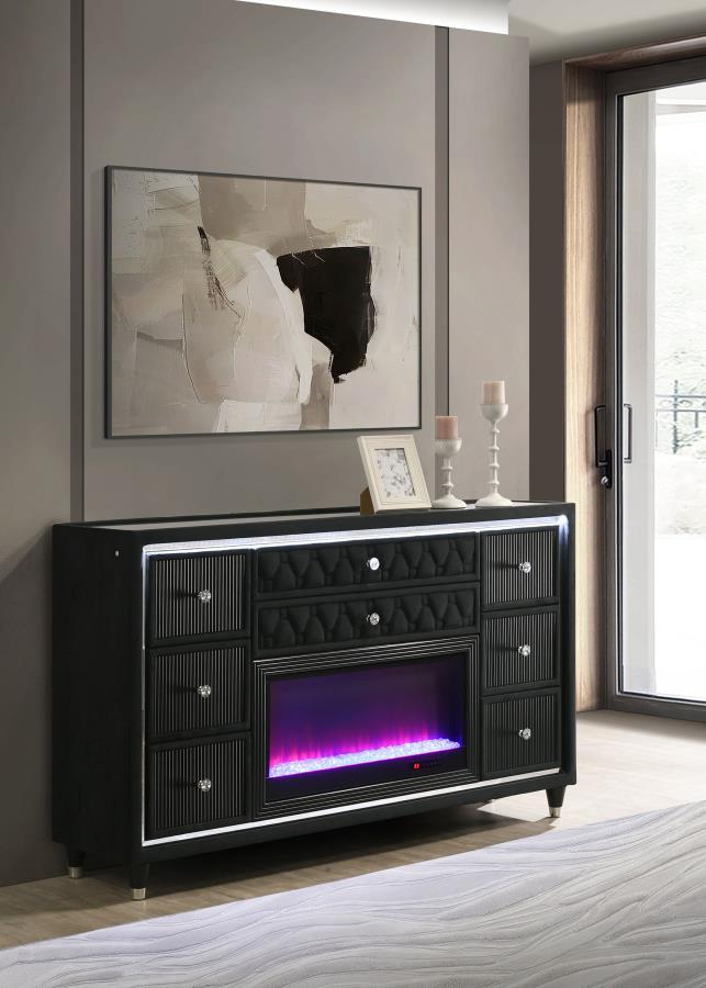 Lorient 8-drawer LED Bedroom Flame Box Dresser Black | Black | 223163FB