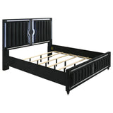 Ravenne Velvet Upholstered Eastern King LED Panel Bed Black | Black | 223191KE
