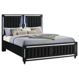 Ravenne Velvet Upholstered Eastern King LED Panel Bed Black | Black | 223191KE