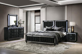 Ravenne 4-piece Velvet Upholstered Queen LED Bedroom Set Black | Gallery | 223191Q-S4 223191KE-S4 223191KW-S4 223191Q-S5 223191KE-S5 223191KW-S5
