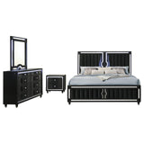Ravenne 4-piece Velvet Upholstered Queen LED Bedroom Set Black | Gallery | 223191Q-S4 223191KE-S4 223191KW-S4 223191Q-S5 223191KE-S5 223191KW-S5