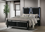 Ravenne Velvet Upholstered Queen LED Panel Bed Black | Queen | Black | 223191Q