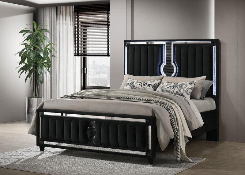 Ravenne Velvet Upholstered LED Panel Bed Black