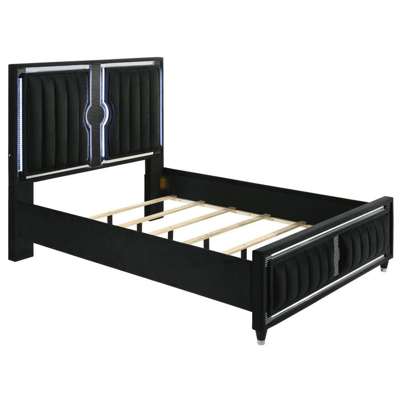Ravenne Velvet Upholstered LED Panel Bed Black