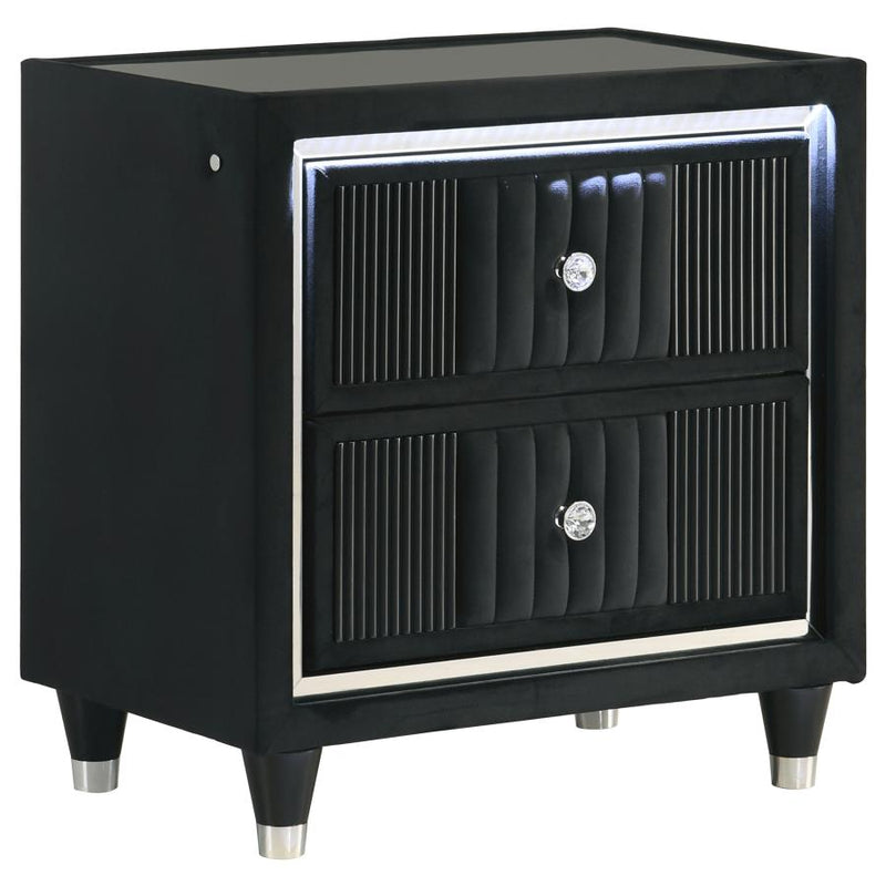 Ravenne 2-drawer Velvet Upholstered LED Nightstand with USB Black