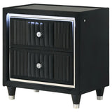 Ravenne 2-drawer Velvet Upholstered LED Nightstand with USB Black | Black | 223192