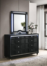 Ravenne 8-drawer Velvet Upholstered LED Dresser and Mirror Black | Black | 223193M
