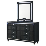 Ravenne 8-drawer Velvet Upholstered LED Dresser and Mirror Black | Black | 223193M