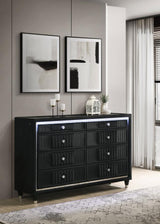 Ravenne 8-drawer Velvet Upholstered LED Dresser Cabinet Black | Black | 223193