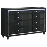 Ravenne 8-drawer Velvet Upholstered LED Dresser Cabinet Black | Black | 223193