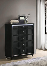 Ravenne 5-drawer Velvet Upholstered LED Chest of Drawers Black | Black | 223195