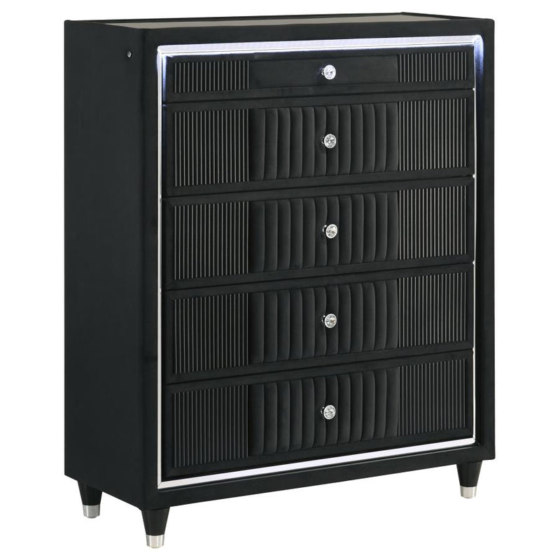 Ravenne 5-drawer Velvet Upholstered LED Chest of Drawers Black