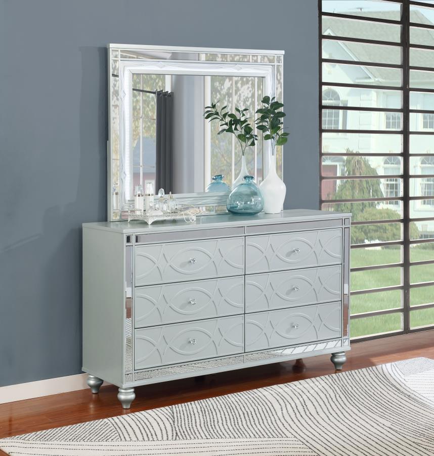 Gunnison 6-drawer Dresser with Mirror Silver Metallic | King | Silver | Silver Metallic | 223213M
