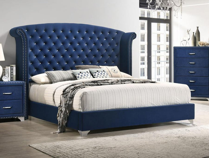 Melody Upholstered Wingback Bed Pacific Blue