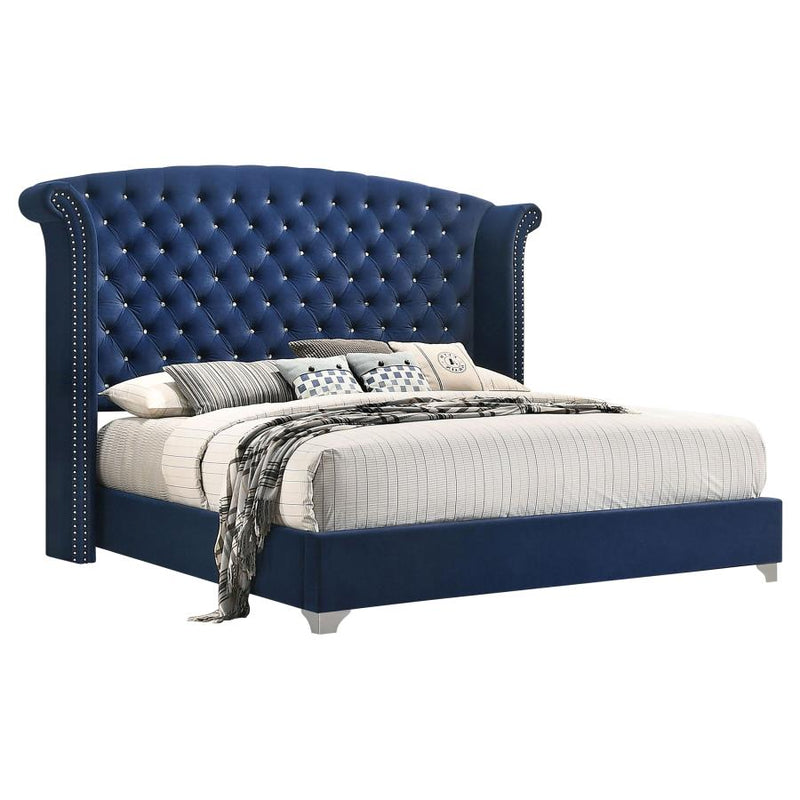 Melody Upholstered Wingback Bed Pacific Blue