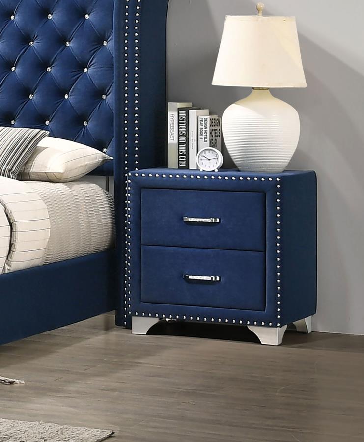 Melody Upholstered 2-drawer Nightstand Pacific Blue | Blue | Pacific Blue | 223372