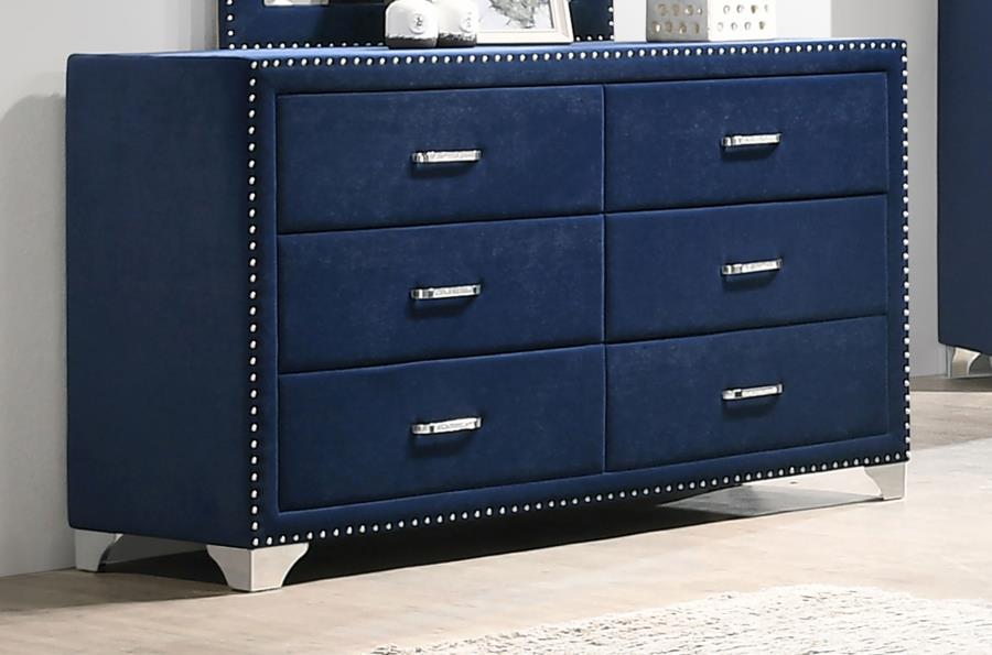 Melody 6-drawer Upholstered Dresser Pacific Blue | Blue | Pacific Blue | 223373