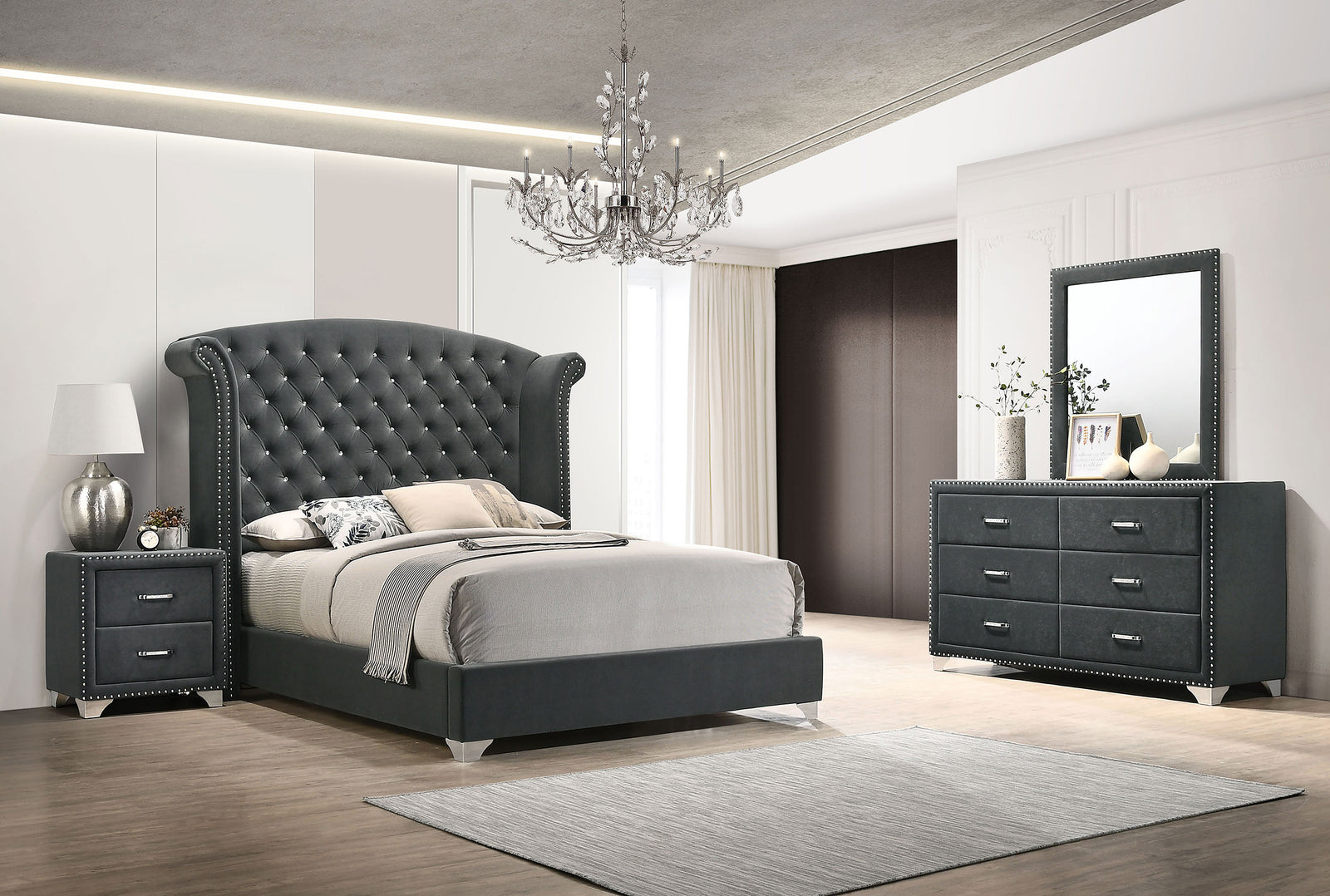 Melody 4-piece Queen Bedroom Set Grey | King / 4-piece | 223381Q-S4