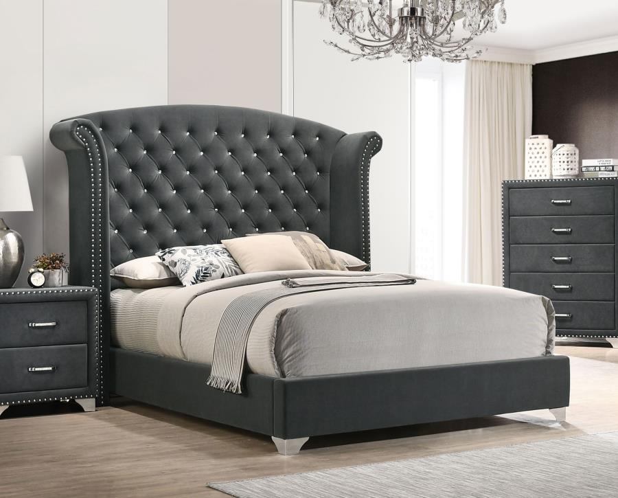 Melody Upholstered Queen Wingback Bed Grey | Queen | Grey | 223381Q