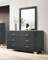 Melody 6-drawer Upholstered Dresser with Mirror Grey | Grey | 223383M