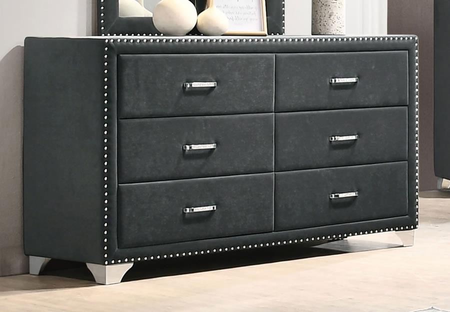 Melody 6-drawer Upholstered Dresser Grey | Grey | 223383