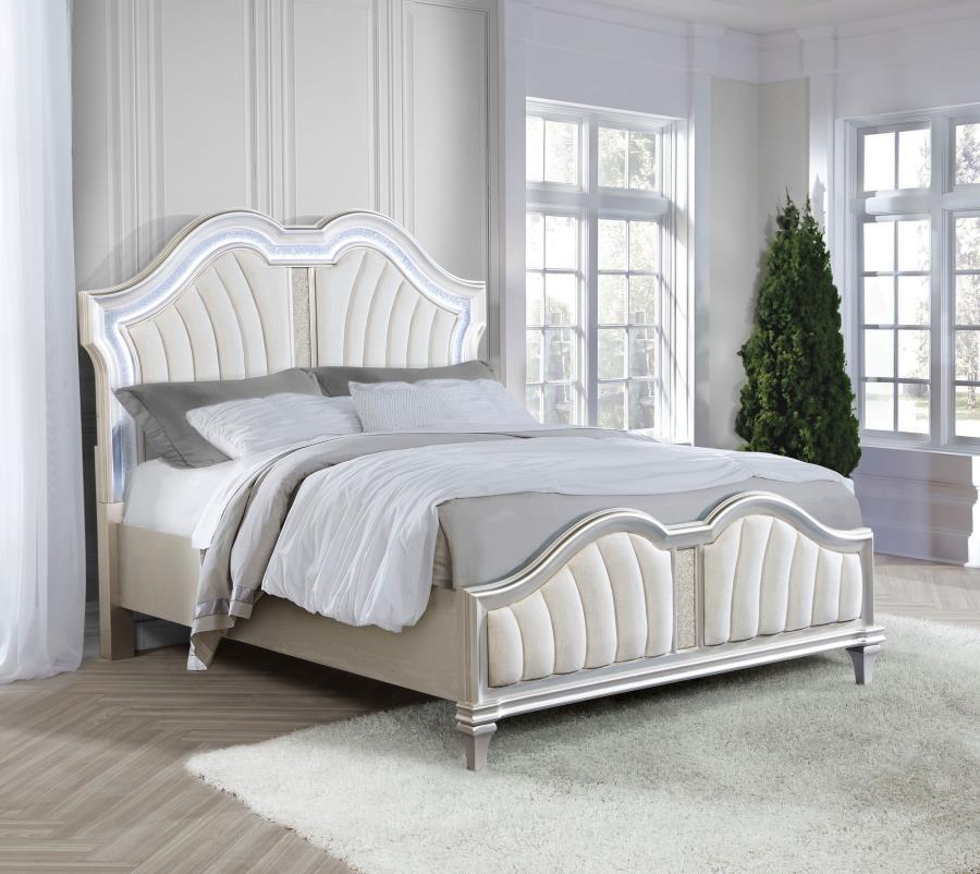 Evangeline Wood Queen LED Panel Bed Silver Oak | 223391Q