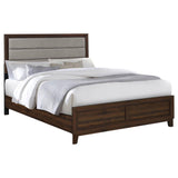 Welsley 50-inch Upholstered Eastern King Bed Walnut | Beige | Walnut | 223441KE