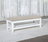 Bexhill Upholstered Rectangular Bench with Shelf White