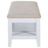 Bexhill Upholstered Rectangular Bench with Shelf White | King | White | 223476