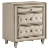 Antonella Upholstered 3-drawer Nightstand Ivory and Camel | Ivory | Ivory / Camel | 223522