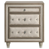 Antonella Upholstered 3-drawer Nightstand Ivory and Camel | Ivory | Ivory / Camel | 223522