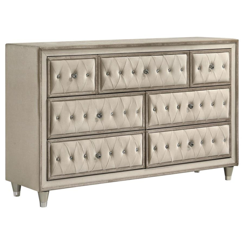 Antonella 7-drawer Upholstered Dresser Ivory and Camel