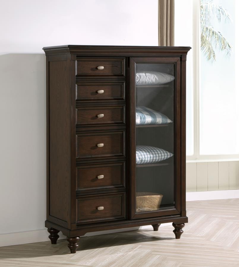 Andover 6-drawer Tempered Glass Door Chest Dark Oak | King | Brown | Dark Oak | 223637