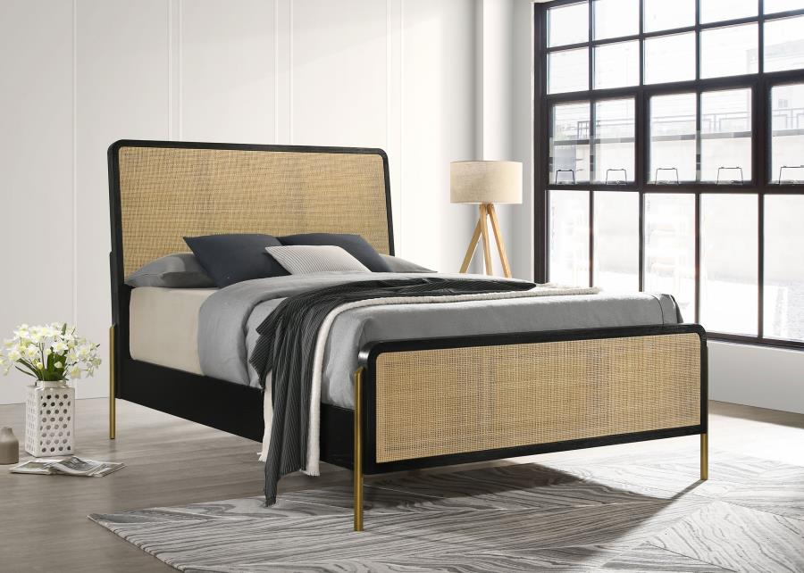 Arini Rattan Queen Panel Bed Black and Natural | Queen | Black | 224330Q