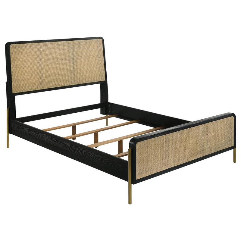 Arini Rattan Panel Bed Black and Natural