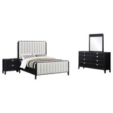 Brookmead 4-piece Upholstered Queen Bedroom Set Black | Gallery | 224710Q-S4 224710KE-S4 224710KW-S4 224710Q-S5 224710KE-S5 224710KW-S5