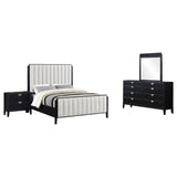 Brookmead 4-piece Upholstered Queen Bedroom Set Black | Gallery | 224710Q-S4 224710KE-S4 224710KW-S4 224710Q-S5 224710KE-S5 224710KW-S5