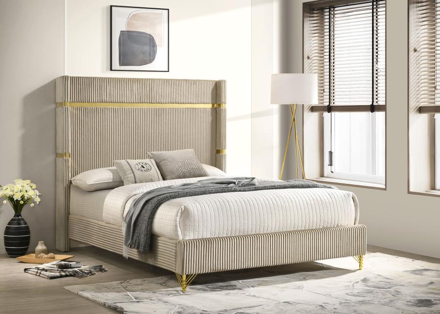 Lucia 61-inch Upholstered Queen Wingback Bed Beige | Queen | Beige | 224731Q