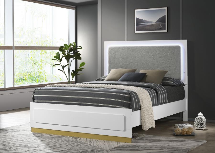 Caraway Wood Queen LED Panel Bed White | Queen | White | 224771Q