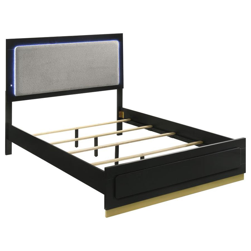 Caraway Wood LED Panel Bed Black