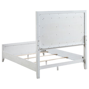 Emory Queen Upholstered Panel Bed Distressed White