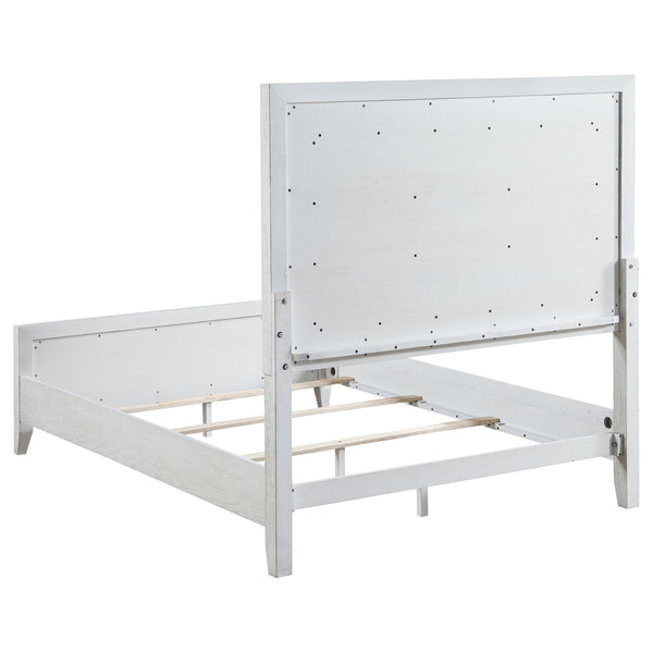 Emory Queen Upholstered Panel Bed Distressed White