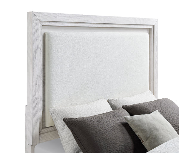 Emory Queen Upholstered Panel Bed Distressed White