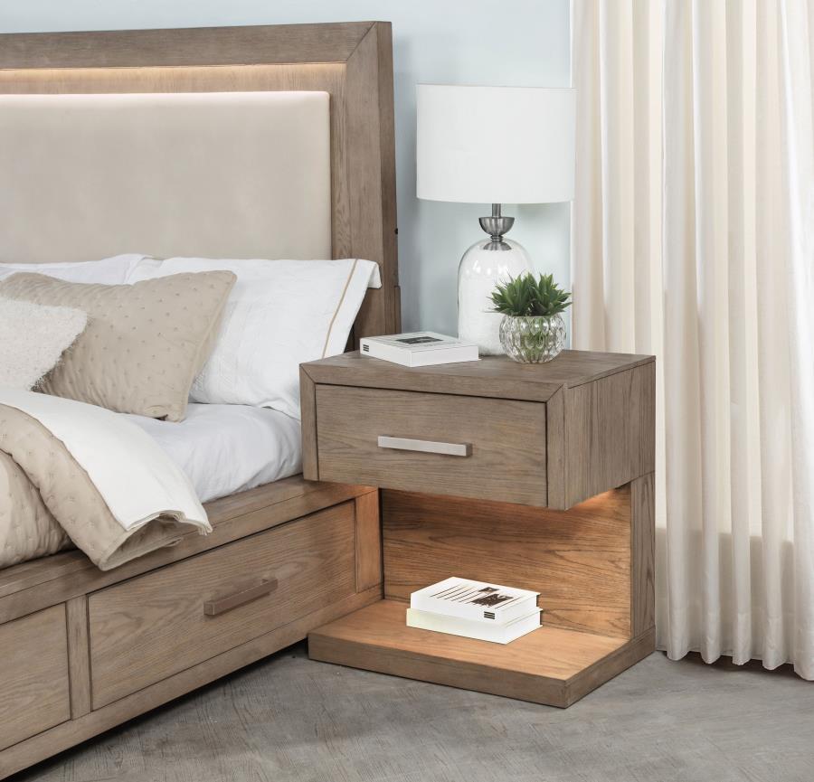 Kenora 1-drawer Nightstand Bedside Table Barley Brown | Beige | Barley Brown | 224852