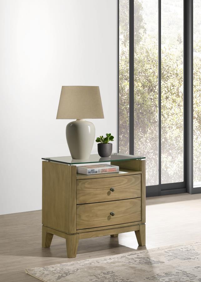 Granada 2-drawer Glass Top Nightstand Natural Pine | Brown | Natural Pine | 224922