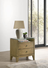 Granada 2-drawer Glass Top Nightstand Natural Pine | Beige | Natural Pine | 224922