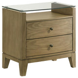 Granada 2-drawer Glass Top Nightstand Natural Pine | Beige | Natural Pine | 224922